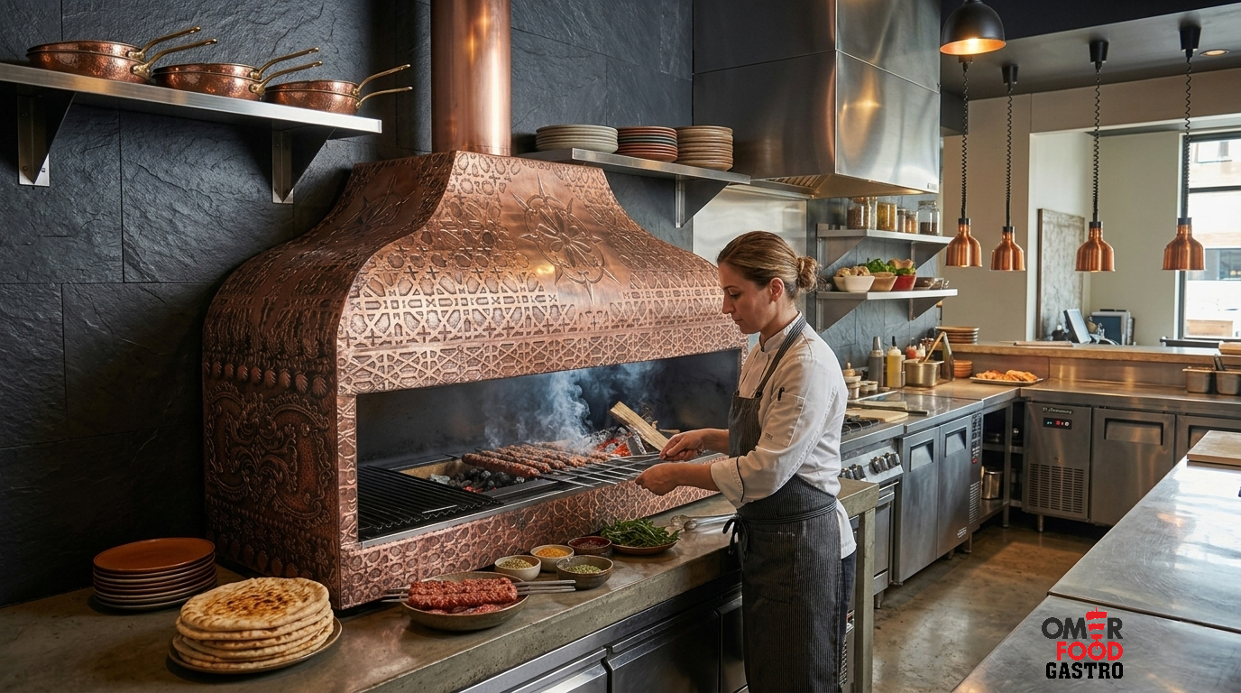 Parrilla de cobre de carbón - 1500mm - Profesional - para hostelería - 1 parrillas de hierro fundido - Parrilla: 1300x500mm - cerrado. Código de producto, OFGSKU KGA15