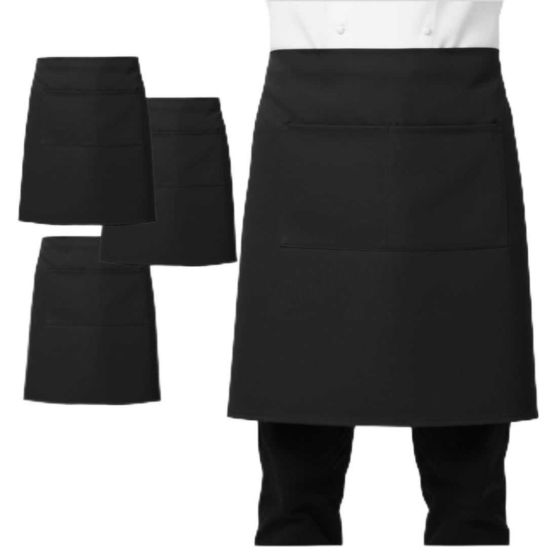 LEFUNDA® Delantal de Cocina Impermeable con 3 Bolsillos Ajustable, Delantal de Barbacoa con Correas Largas, Delantal de Cocina para Hombres y Mujeres, Cocinar, Restaurante, Café, Hornear (Negro)
