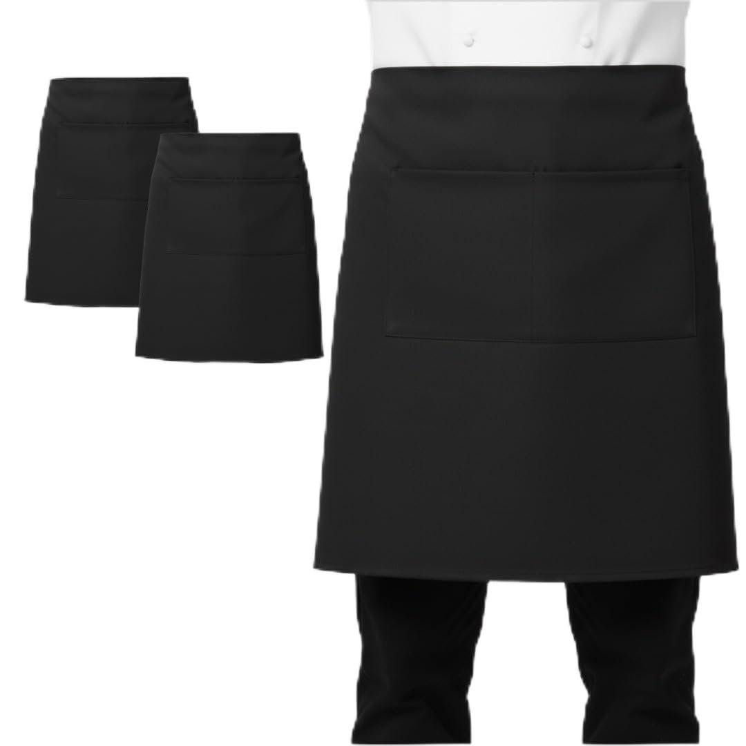 LEFUNDA® Delantal de Cocina Impermeable con 3 Bolsillos Ajustable, Delantal de Barbacoa con Correas Largas, Delantal de Cocina para Hombres y Mujeres, Cocinar, Restaurante, Café, Hornear (Negro)