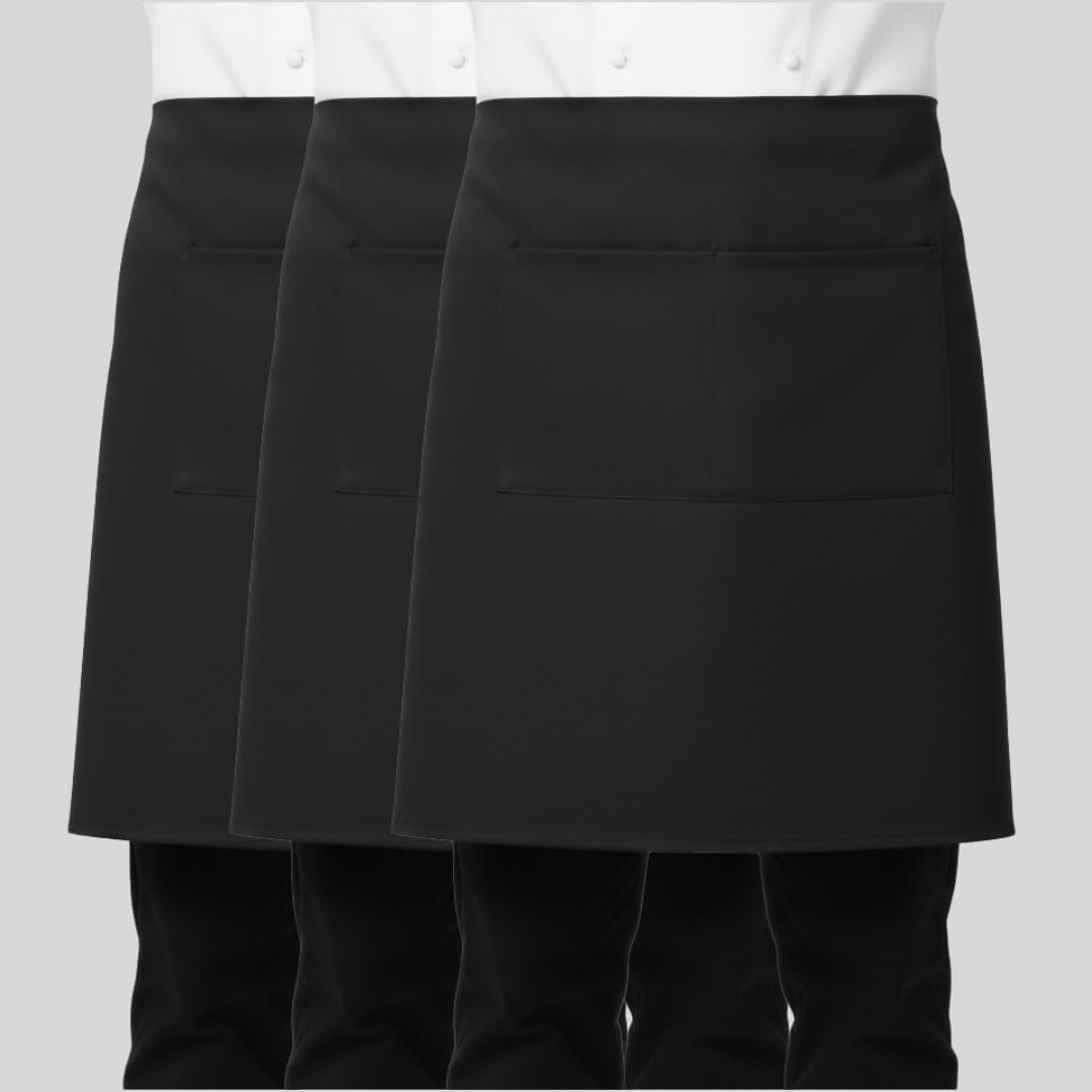 LEFUNDA® Delantal de Cocina Impermeable con 3 Bolsillos Ajustable, Delantal de Barbacoa con Correas Largas, Delantal de Cocina para Hombres y Mujeres, Cocinar, Restaurante, Café, Hornear (Negro)