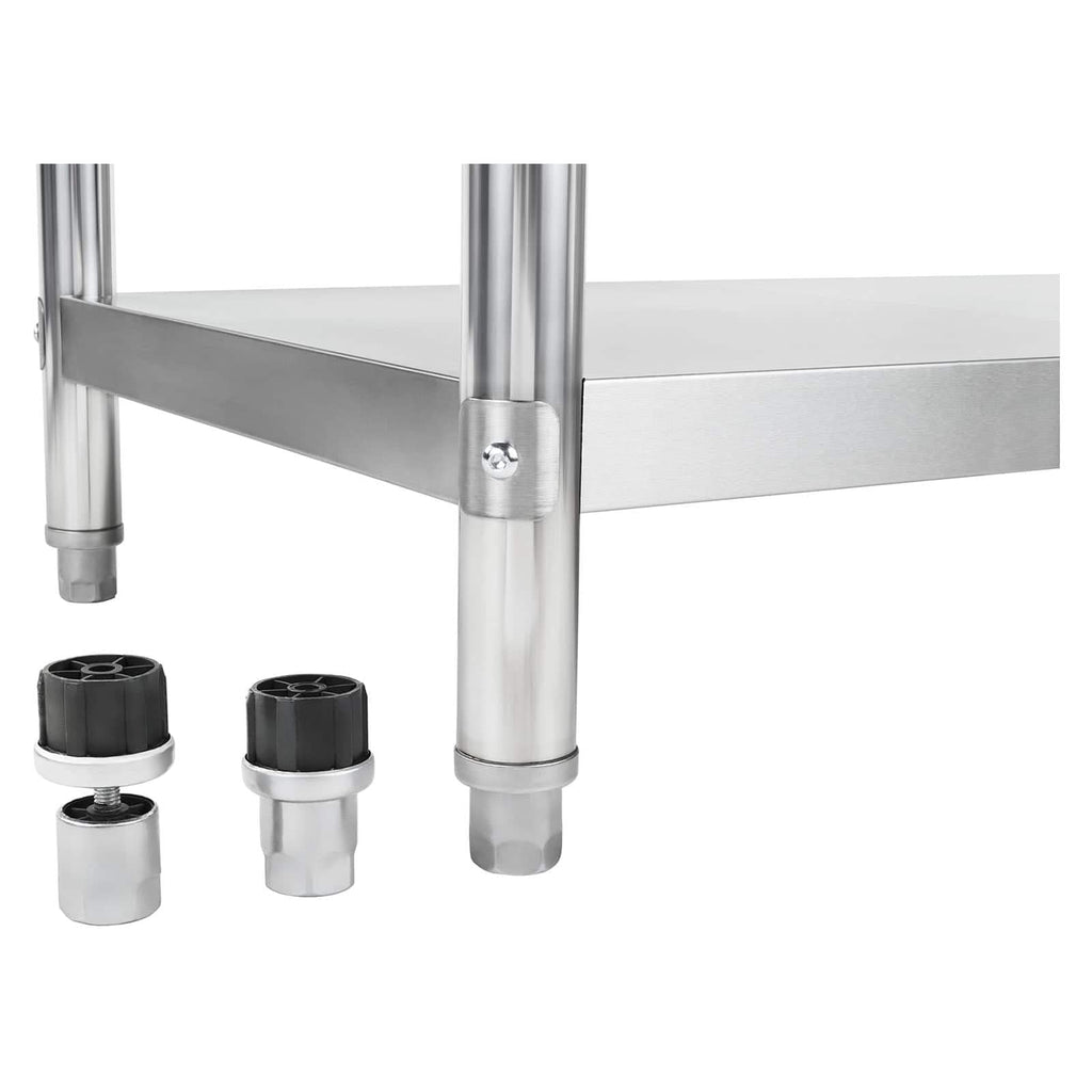 Royal Catering RCAT-180/60-S - Mesa de Trabajo (Acero Inoxidable, 180 x 60 cm, 1 Superficie de Trabajo y 1 Estante, hasta 400 kg, con Cantos Ajustables, Acero Inoxidable)