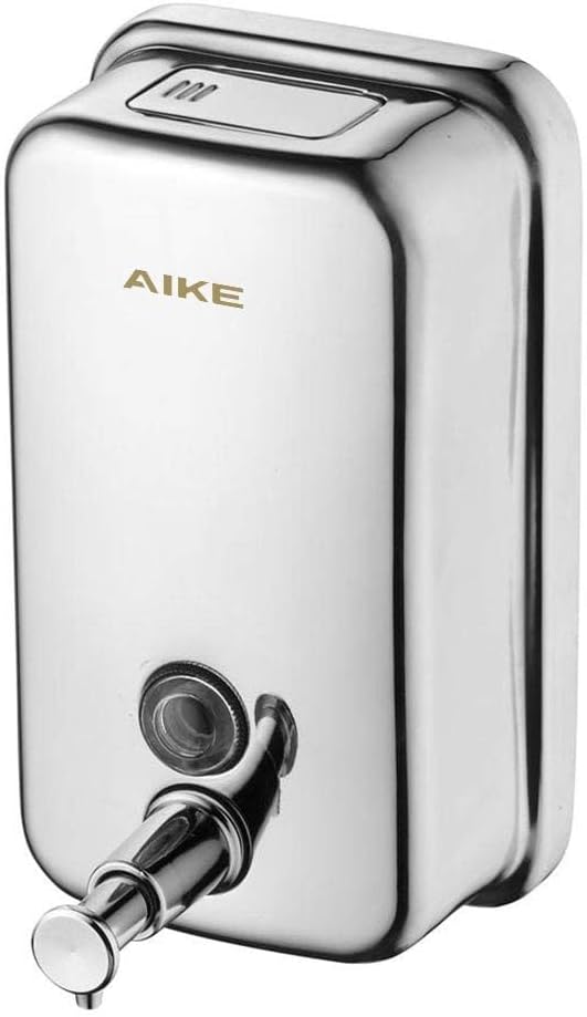 AIKE AK1001 Dispensador de Jabon de Manos, Comercial Dispensador de Jabón Pared de Acero Inoxidable Recargable (Pulido 500ML)