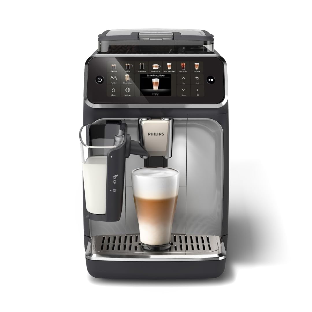 Philips Cafetera Espresso Totalmente Automática Serie 5500-20 Cafés Calientes y con Hielo, Sistema de Leche LatteGo de Limpieza Rápida, 40% más Silenciosa con SilentBrew, QuickStart, Gris (EP5544/50)