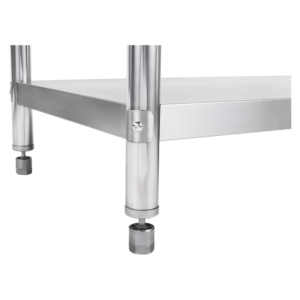 Royal Catering RCAT-180/60-S - Mesa de Trabajo (Acero Inoxidable, 180 x 60 cm, 1 Superficie de Trabajo y 1 Estante, hasta 400 kg, con Cantos Ajustables, Acero Inoxidable)