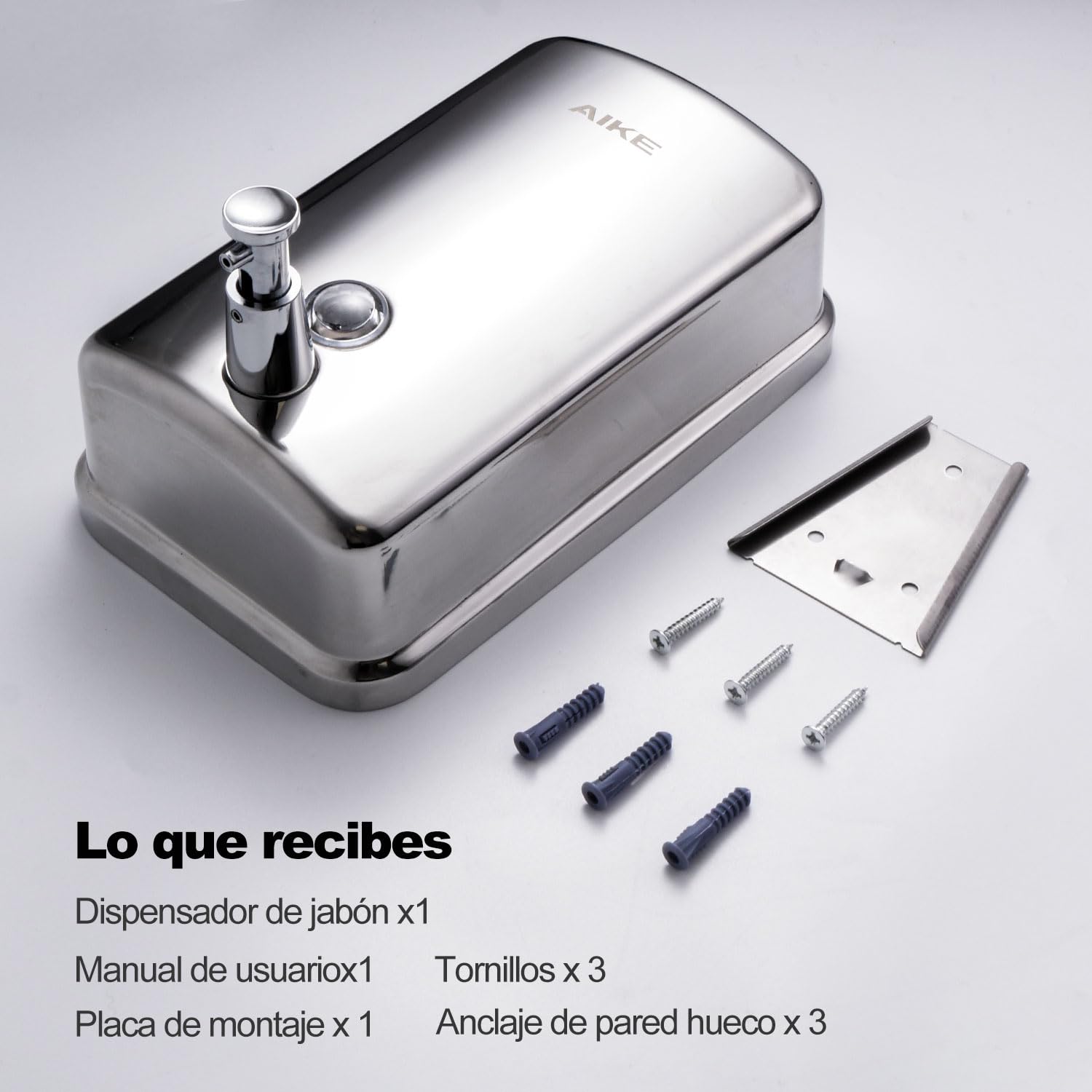 AIKE AK1001 Dispensador de Jabon de Manos, Comercial Dispensador de Jabón Pared de Acero Inoxidable Recargable (Pulido 500ML)