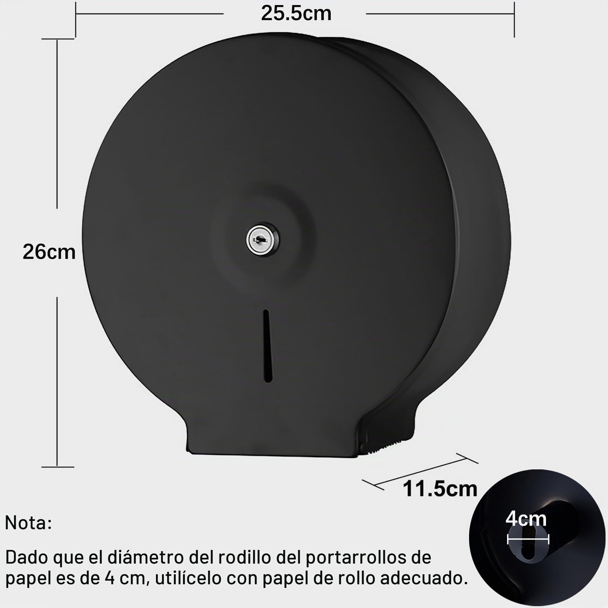 Dispensador de Toallas de Papel – Acero Inoxidable Toallero con Cerradura – Dispensadores de Papel higiénico – Diámetro 255mm, Mandril 40mm