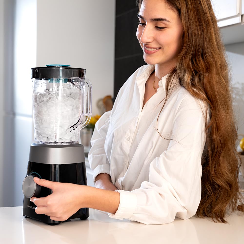 Cecotec Batidora de Vaso con Jarra de 1,5L Power Black Titanium 1300MAX B Pro. 1300W Potencia Máxima, 20000RPM, Cuchillas 4 Hojas de Titanio, 2 Velocidades + Función Pulse, Pica Hielo Fácil
