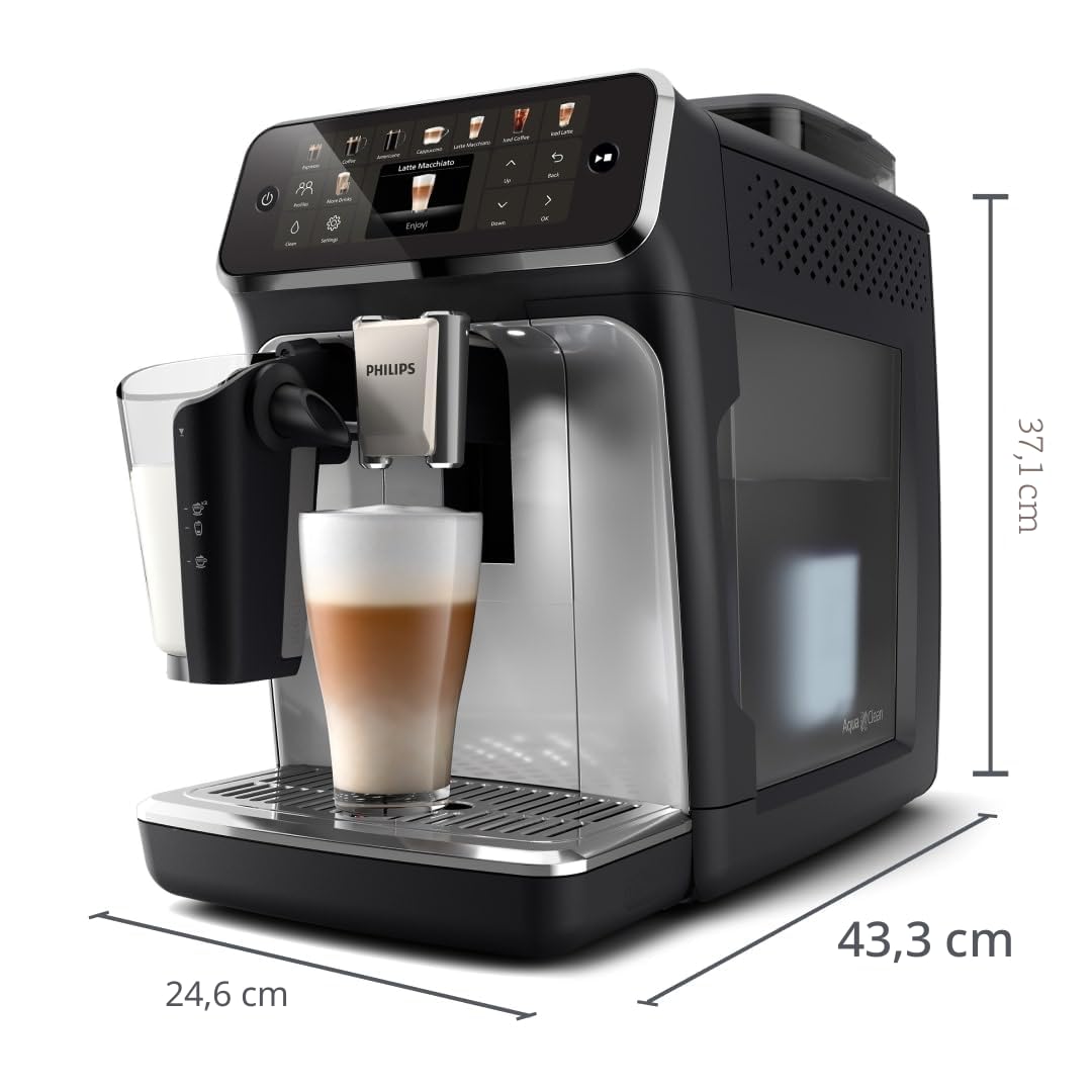 Philips Cafetera Espresso Totalmente Automática Serie 5500-20 Cafés Calientes y con Hielo, Sistema de Leche LatteGo de Limpieza Rápida, 40% más Silenciosa con SilentBrew, QuickStart, Gris (EP5544/50)