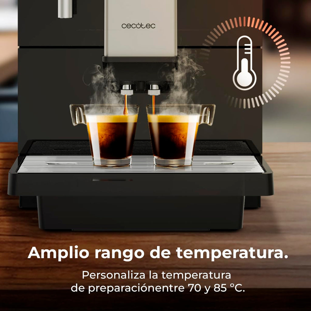 Cecotec Cafetera Superautomática Comercial Cremmaet Lounge. 2900W, Pantalla Táctil, Molido Uniforme, 2 Molinillos, 35 Bebidas, 2 Depósitos de Café en Grano 700gr y 2 Depósito para Leche en Polvo