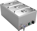 Valgus Calentador de Vapor eléctrico de sobremesa Commercial Stainless Steel 3 Sections 16L Bain Marie con Tapa y Grifo para Fiestas, Banquetes y Catering
