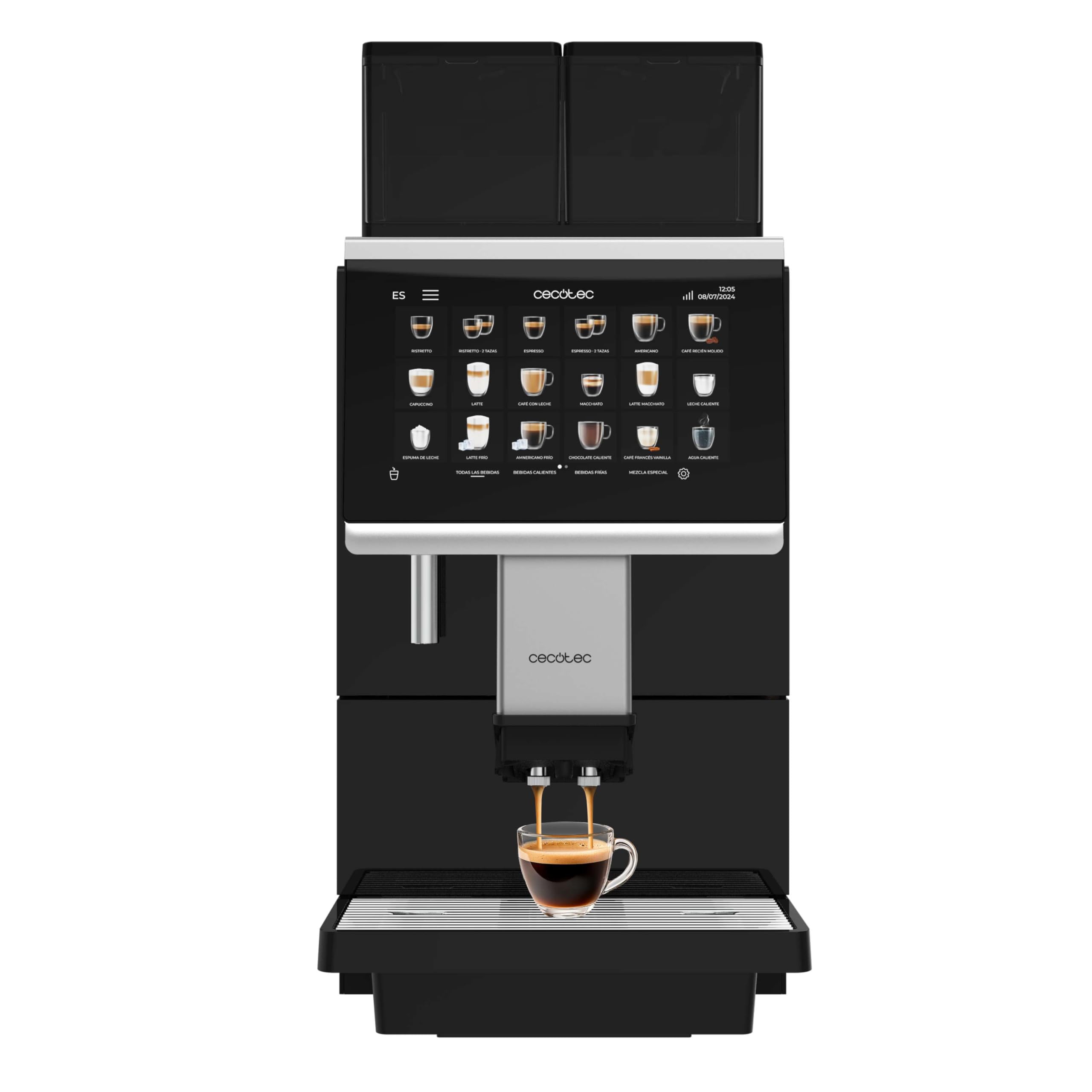 Cecotec Cafetera Superautomática Comercial Cremmaet Lounge. 2900W, Pantalla Táctil, Molido Uniforme, 2 Molinillos, 35 Bebidas, 2 Depósitos de Café en Grano 700gr y 2 Depósito para Leche en Polvo