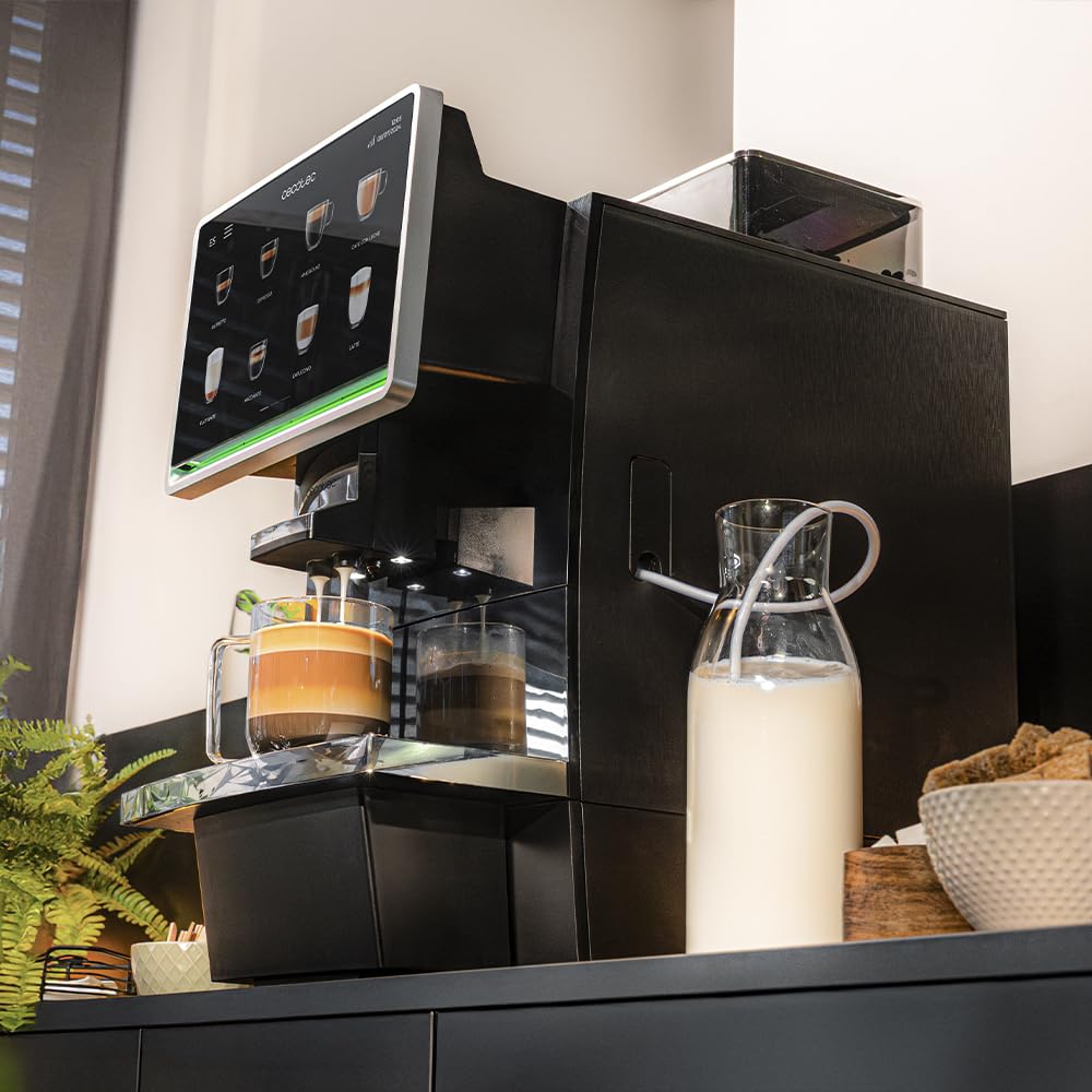 Cecotec Cafetera Superautomática Comercial Cremmaet Lounge. 2900W, Pantalla Táctil, Molido Uniforme, 2 Molinillos, 35 Bebidas, 2 Depósitos de Café en Grano 700gr y 2 Depósito para Leche en Polvo