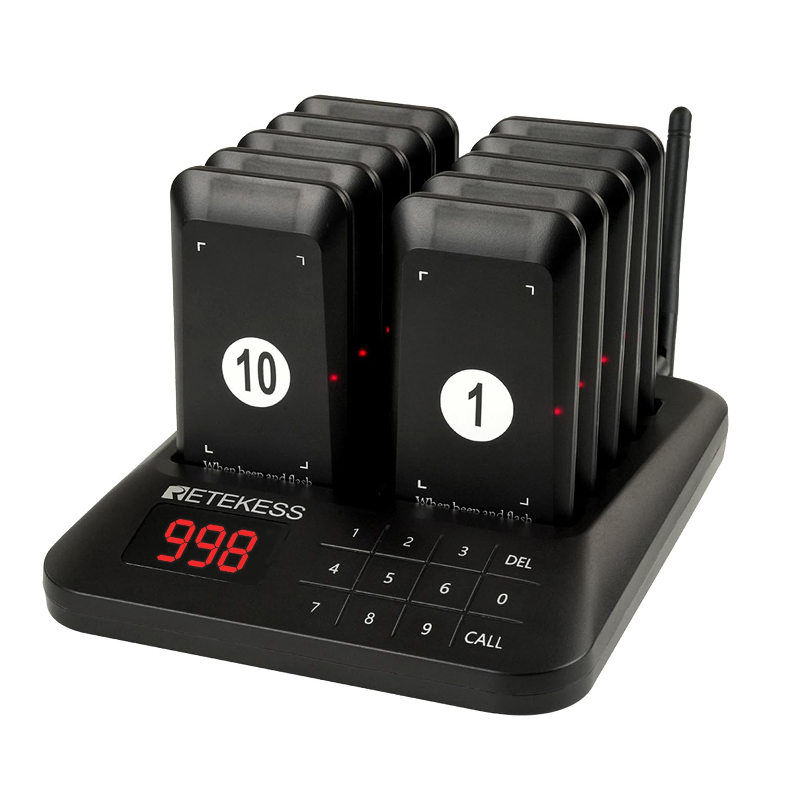 Retekess TD157 Sistema de Llamadas Restaurante, Avisadores Hosteleria, 500M, Fácil De Usar, Estabilidad de La Señal, Batería 300 mAh 20H, para Hotele, Pub, Hospitale (16 Buscapersonas)