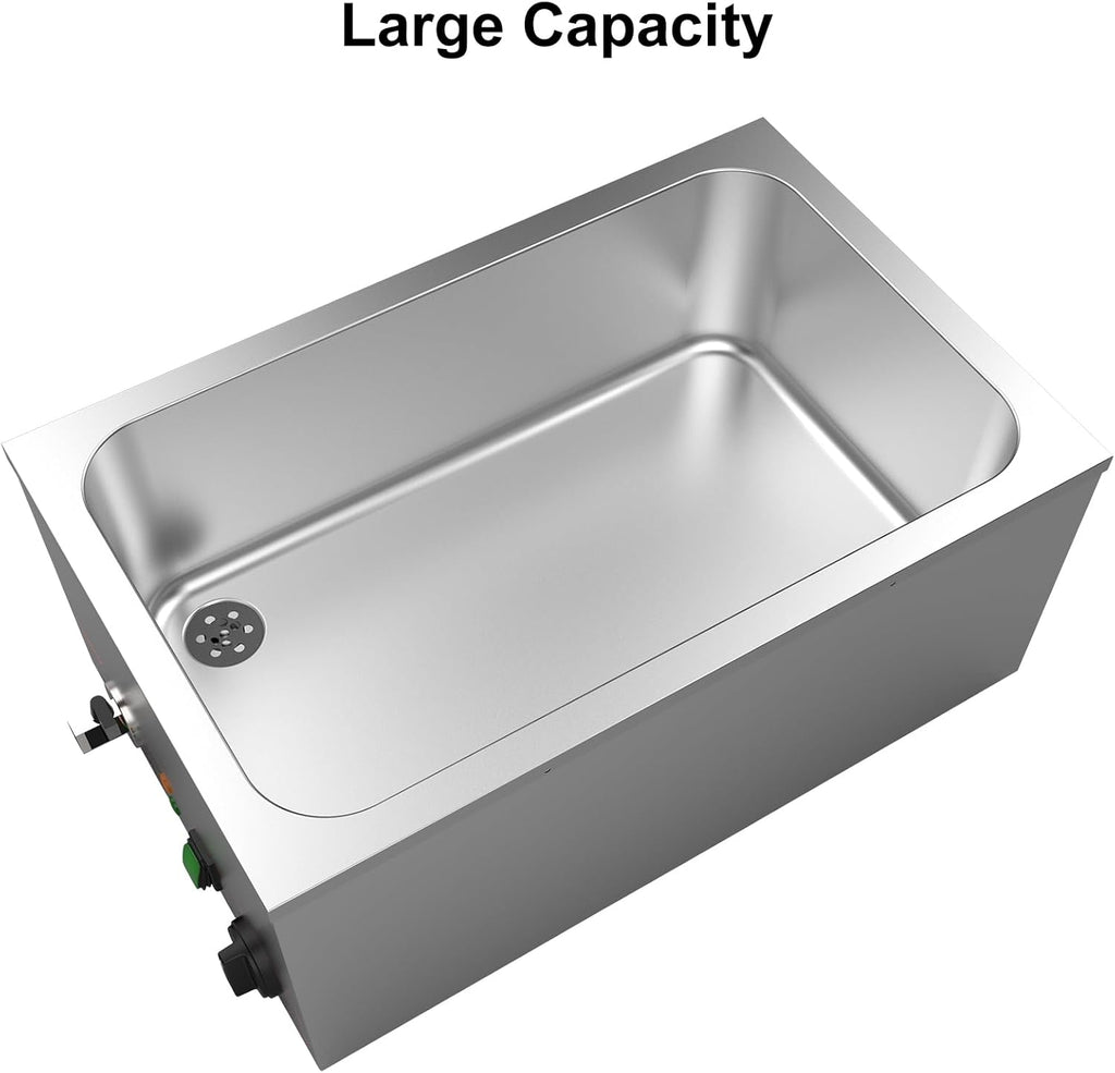 Valgus Calentador de Vapor eléctrico de sobremesa Commercial Stainless Steel 3 Sections 16L Bain Marie con Tapa y Grifo para Fiestas, Banquetes y Catering