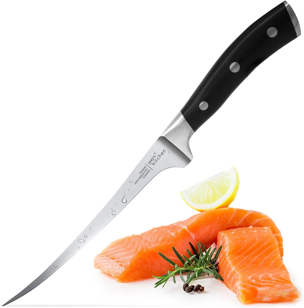 joeji's Kitchen Cuchillo Deshuesador y Filetear 32cm | Hoja Flexible Acero Inoxidable | Deshuesar, Filetear, Recortar Carne y Pescado | Mango Ergonómico y Funda