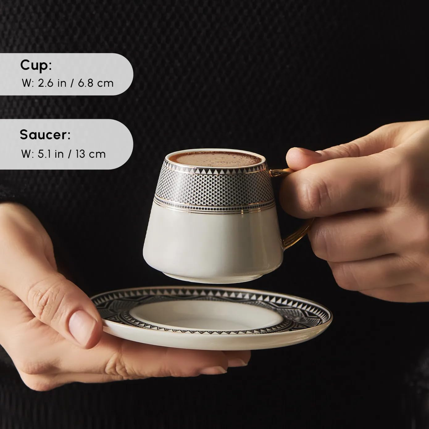 Karaca Globe Tazas de café turcas para 6 personas, Servicio de café de porcelana, Tazas de té, expresso, Latte Classic, Türk Kahve Fincanı, Café Turco