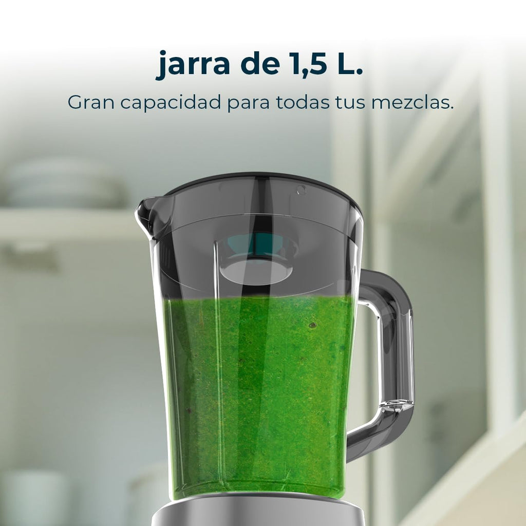 Cecotec Batidora de Vaso con Jarra de 1,5L Power Black Titanium 1300MAX B Pro. 1300W Potencia Máxima, 20000RPM, Cuchillas 4 Hojas de Titanio, 2 Velocidades + Función Pulse, Pica Hielo Fácil