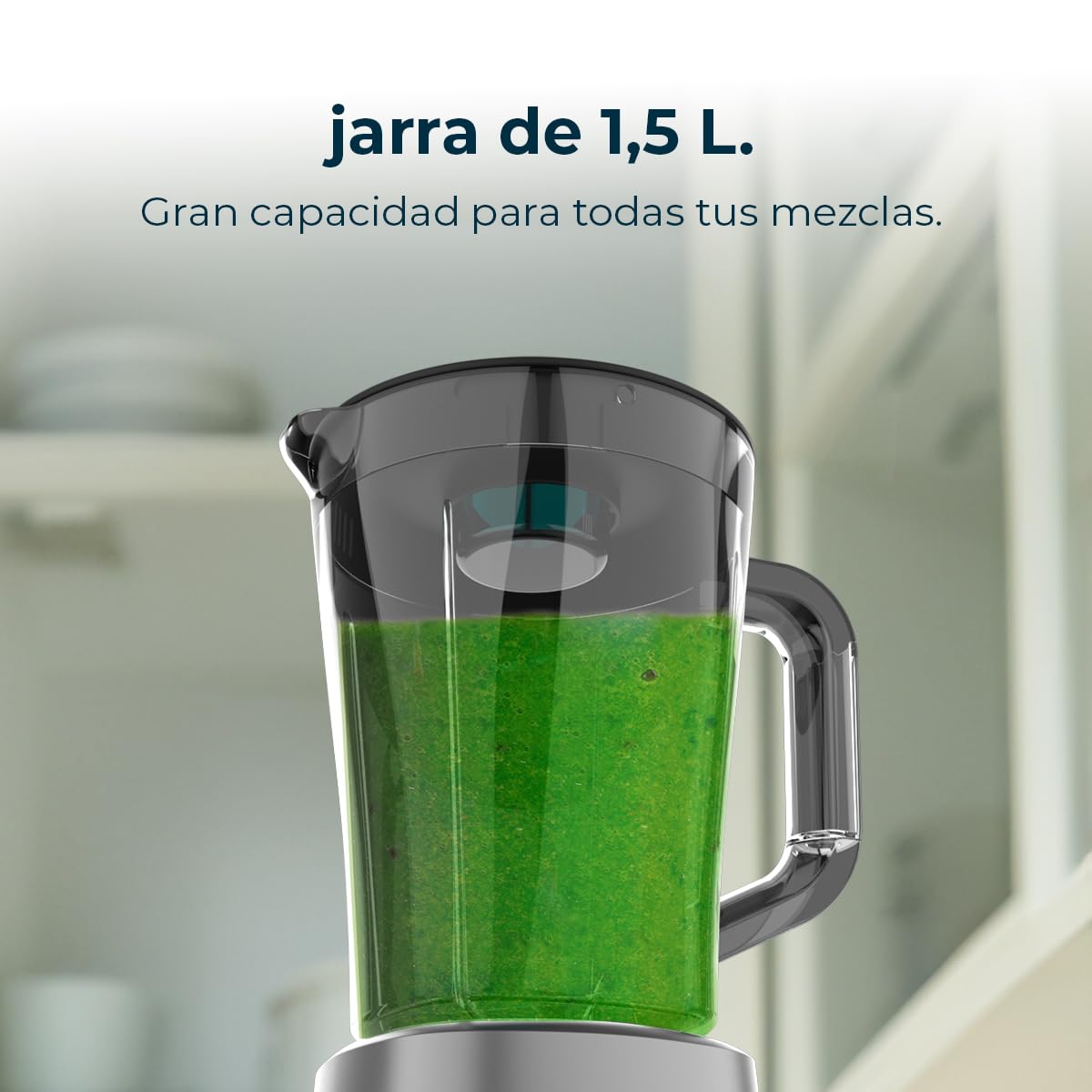 Cecotec Batidora de Vaso con Jarra de 1,5L Power Black Titanium 1300MAX B Pro. 1300W Potencia Máxima, 20000RPM, Cuchillas 4 Hojas de Titanio, 2 Velocidades + Función Pulse, Pica Hielo Fácil