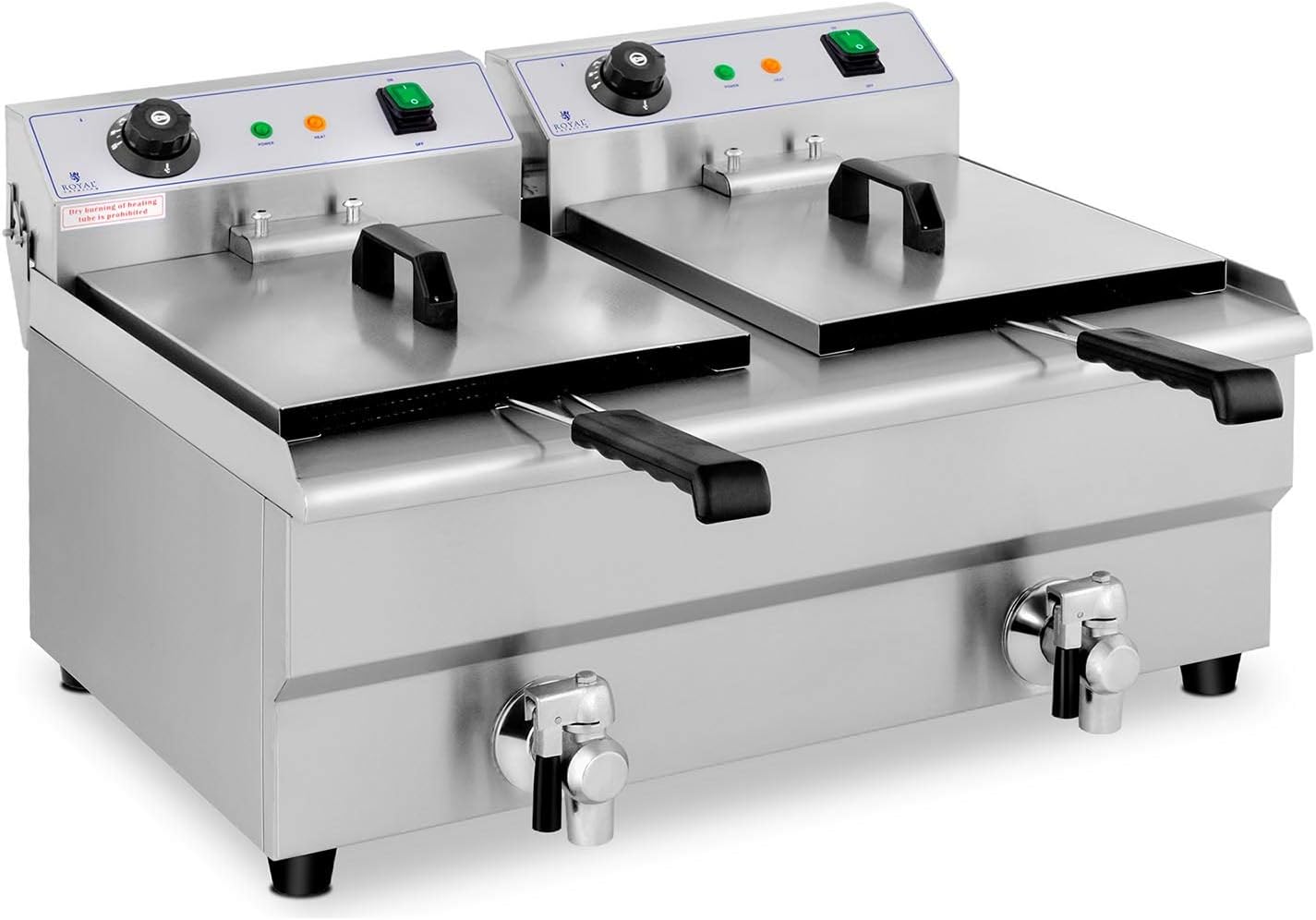 Royal Catering Freidora Eléctrica Doble Para Hostelería 2 x 13 Litros 230 V RCEF 13DB (2 x 3.200 W, Grifos De Vaciado, Temperatura: 50-200 °C)