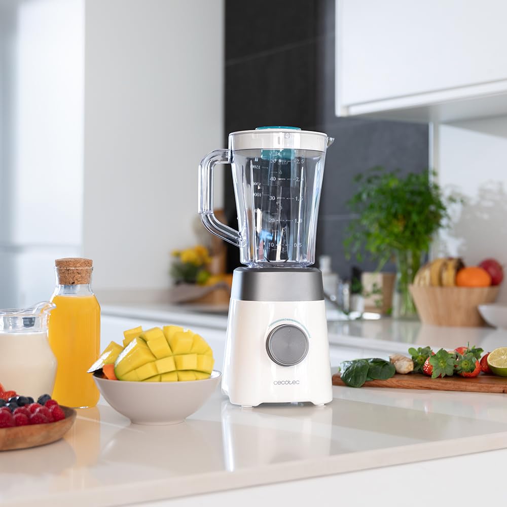 Cecotec Batidora de Vaso con Jarra de 1,5L Power Black Titanium 1300MAX B Pro. 1300W Potencia Máxima, 20000RPM, Cuchillas 4 Hojas de Titanio, 2 Velocidades + Función Pulse, Pica Hielo Fácil