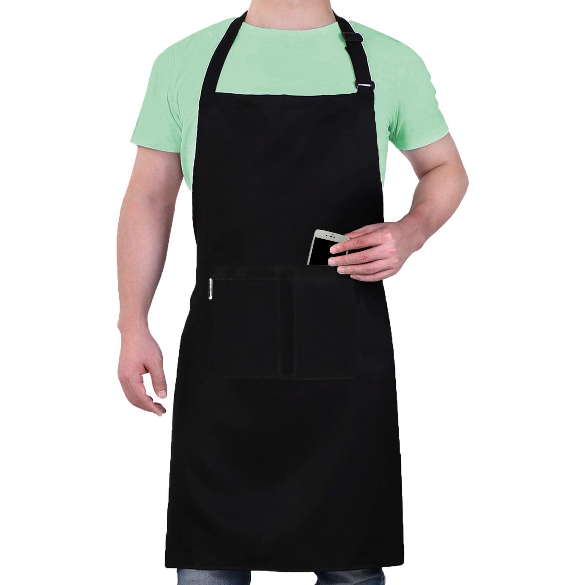 LEFUNDA® Delantal de Cocina Impermeable con 3 Bolsillos Ajustable, Delantal de Barbacoa con Correas Largas, Delantal de Cocina para Hombres y Mujeres, Cocinar, Restaurante, Café, Hornear (Negro)