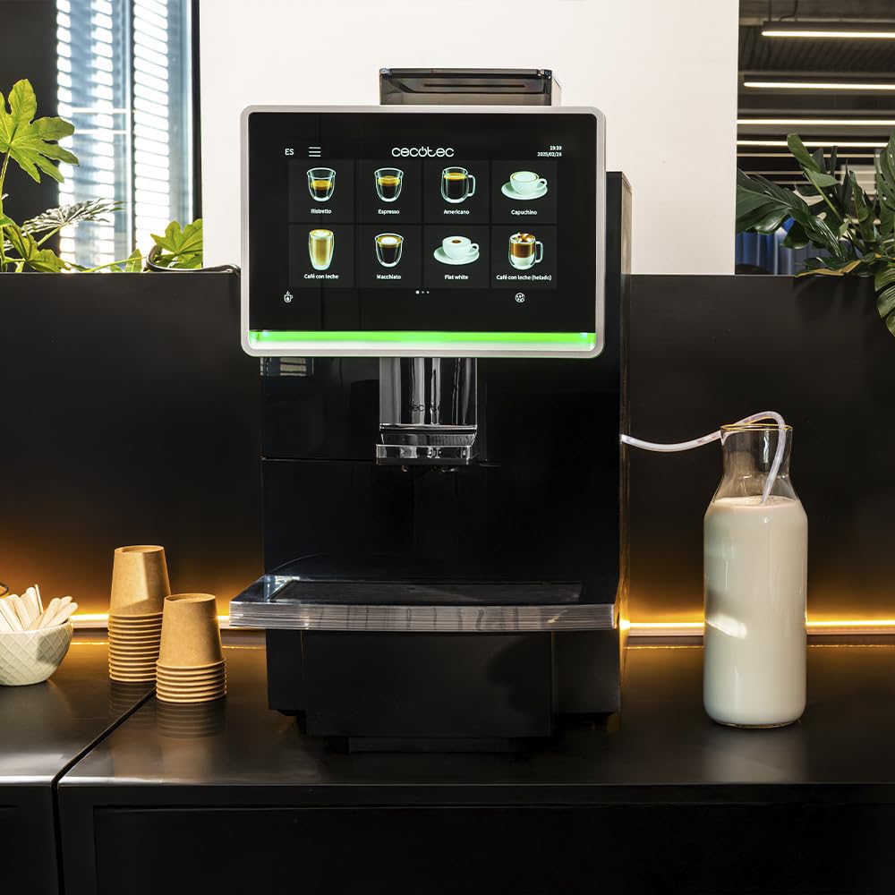 Cecotec Cafetera Superautomática Comercial Cremmaet Lounge. 2900W, Pantalla Táctil, Molido Uniforme, 2 Molinillos, 35 Bebidas, 2 Depósitos de Café en Grano 700gr y 2 Depósito para Leche en Polvo