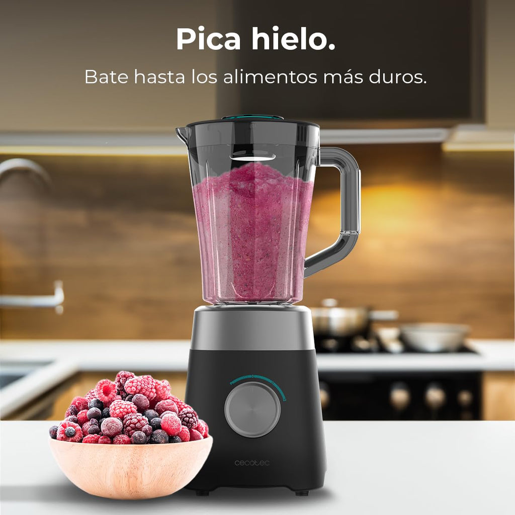 Cecotec Batidora de Vaso con Jarra de 1,5L Power Black Titanium 1300MAX B Pro. 1300W Potencia Máxima, 20000RPM, Cuchillas 4 Hojas de Titanio, 2 Velocidades + Función Pulse, Pica Hielo Fácil