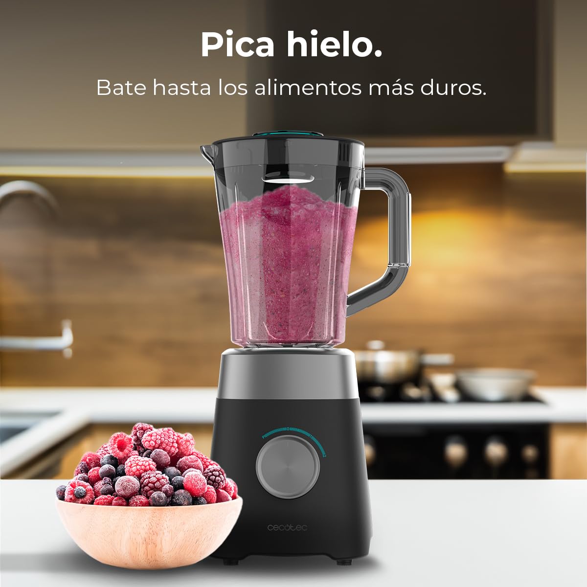 Cecotec Batidora de Vaso con Jarra de 1,5L Power Black Titanium 1300MAX B Pro. 1300W Potencia Máxima, 20000RPM, Cuchillas 4 Hojas de Titanio, 2 Velocidades + Función Pulse, Pica Hielo Fácil
