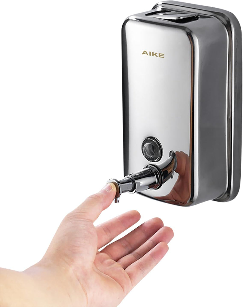 AIKE AK1001 Dispensador de Jabon de Manos, Comercial Dispensador de Jabón Pared de Acero Inoxidable Recargable (Pulido 500ML)