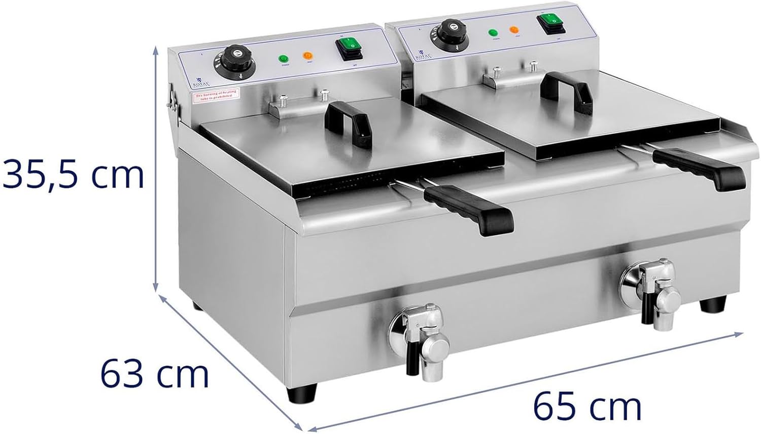 Royal Catering Freidora Eléctrica Doble Para Hostelería 2 x 13 Litros 230 V RCEF 13DB (2 x 3.200 W, Grifos De Vaciado, Temperatura: 50-200 °C)