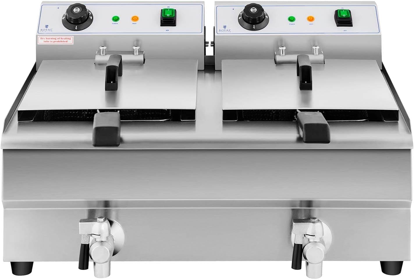 Royal Catering Freidora Eléctrica Doble Para Hostelería 2 x 13 Litros 230 V RCEF 13DB (2 x 3.200 W, Grifos De Vaciado, Temperatura: 50-200 °C)