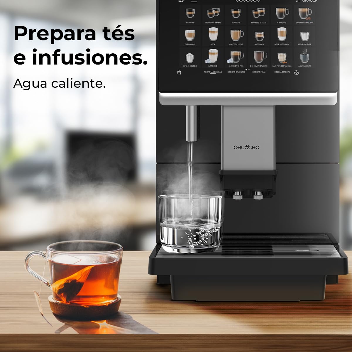Cecotec Cafetera Superautomática Comercial Cremmaet Lounge. 2900W, Pantalla Táctil, Molido Uniforme, 2 Molinillos, 35 Bebidas, 2 Depósitos de Café en Grano 700gr y 2 Depósito para Leche en Polvo