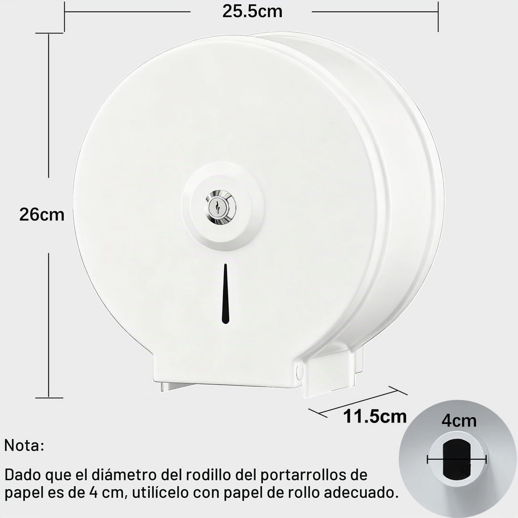 Dispensador de Toallas de Papel – Acero Inoxidable Toallero con Cerradura – Dispensadores de Papel higiénico – Diámetro 255mm, Mandril 40mm