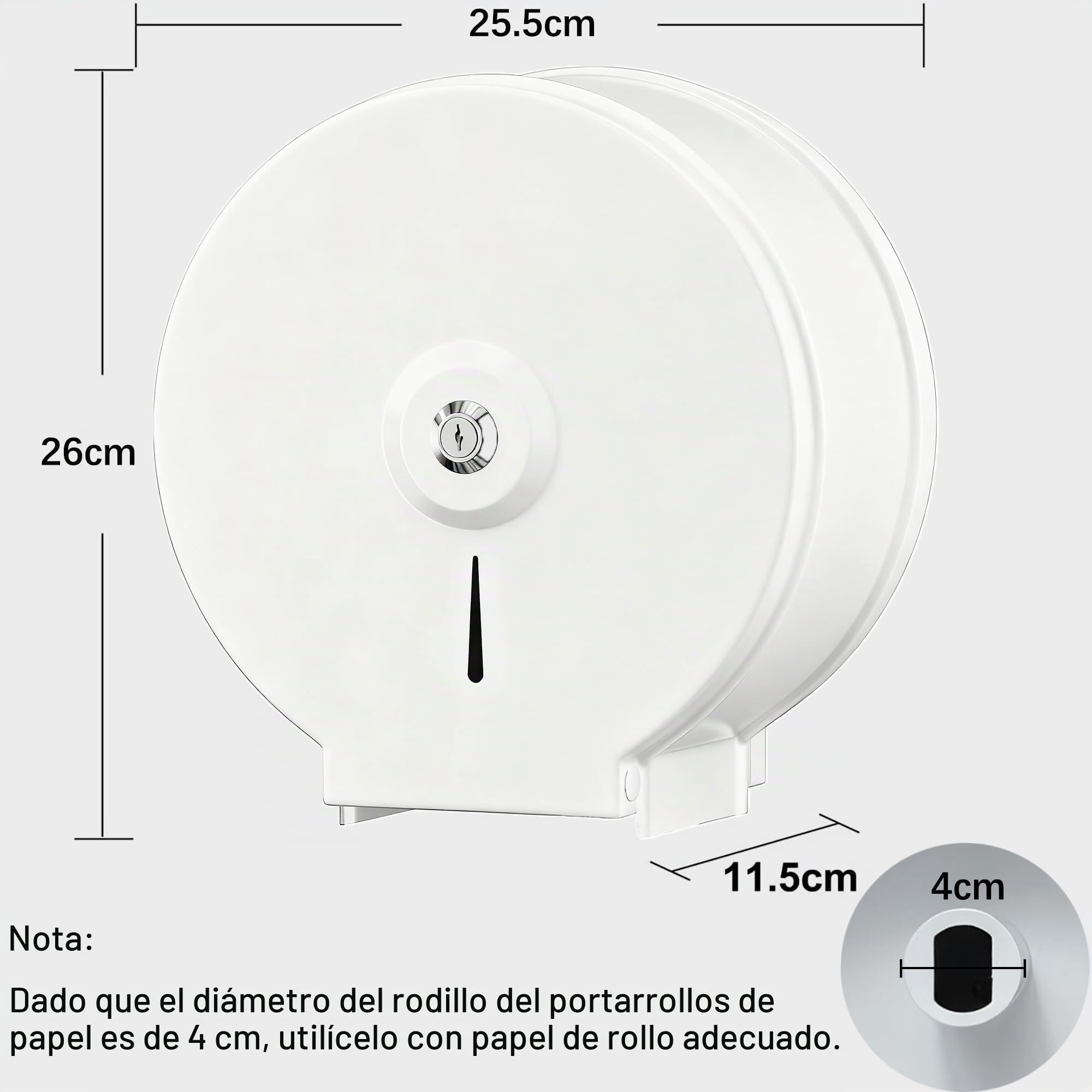 Dispensador de Toallas de Papel – Acero Inoxidable Toallero con Cerradura – Dispensadores de Papel higiénico – Diámetro 255mm, Mandril 40mm
