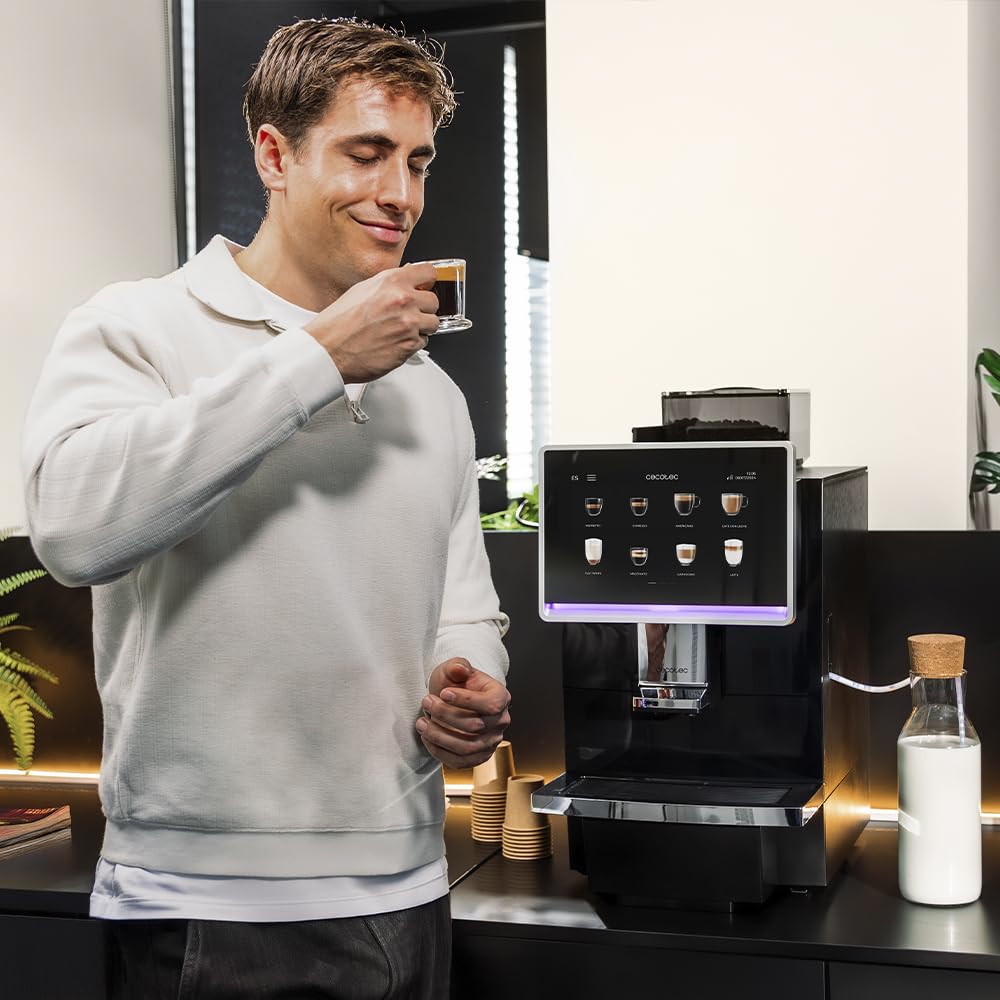 Cecotec Cafetera Superautomática Comercial Cremmaet Lounge. 2900W, Pantalla Táctil, Molido Uniforme, 2 Molinillos, 35 Bebidas, 2 Depósitos de Café en Grano 700gr y 2 Depósito para Leche en Polvo