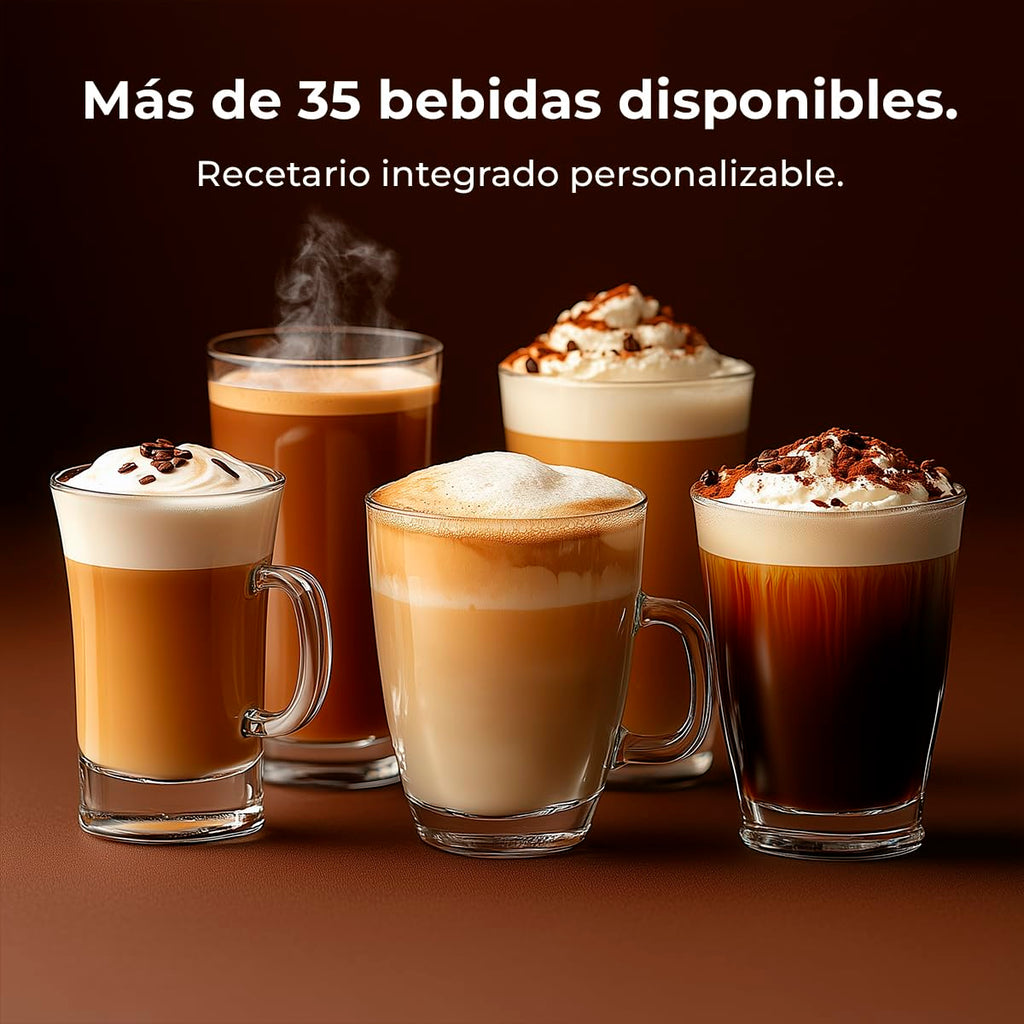 Cecotec Cafetera Superautomática Comercial Cremmaet Lounge. 2900W, Pantalla Táctil, Molido Uniforme, 2 Molinillos, 35 Bebidas, 2 Depósitos de Café en Grano 700gr y 2 Depósito para Leche en Polvo