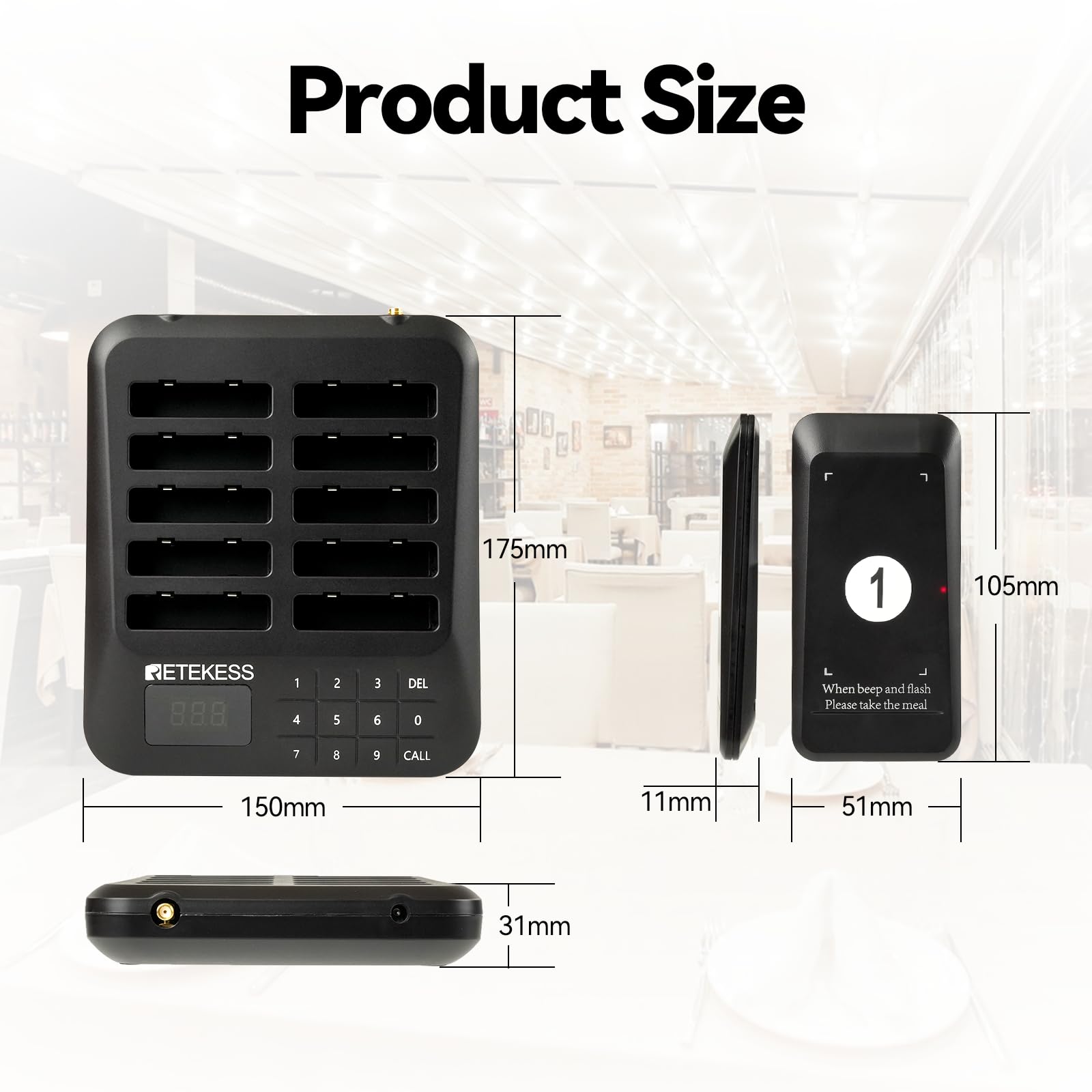 Retekess TD157 Sistema de Llamadas Restaurante, Avisadores Hosteleria, 500M, Fácil De Usar, Estabilidad de La Señal, Batería 300 mAh 20H, para Hotele, Pub, Hospitale (16 Buscapersonas)