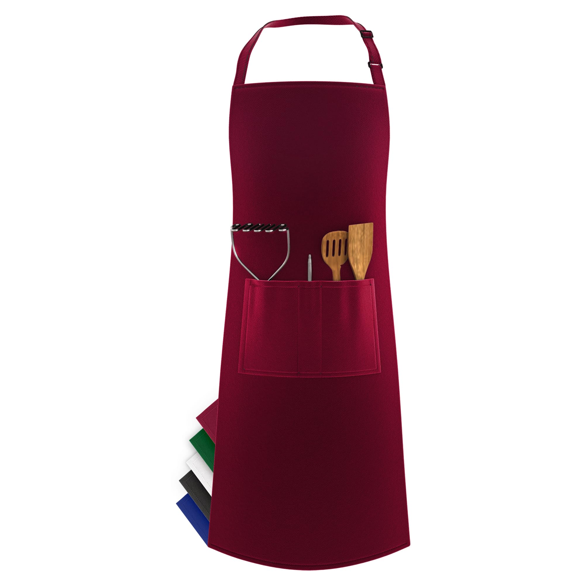 LEFUNDA® Delantal de Cocina Impermeable con 3 Bolsillos Ajustable, Delantal de Barbacoa con Correas Largas, Delantal de Cocina para Hombres y Mujeres, Cocinar, Restaurante, Café, Hornear (Negro)