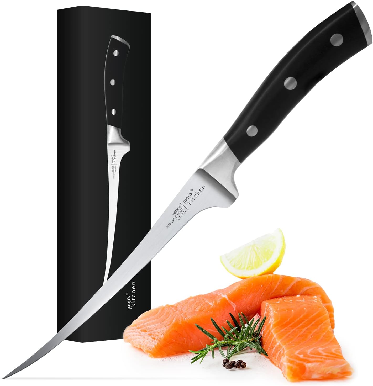 joeji's Kitchen Cuchillo Deshuesador y Filetear 32cm | Hoja Flexible Acero Inoxidable | Deshuesar, Filetear, Recortar Carne y Pescado | Mango Ergonómico y Funda