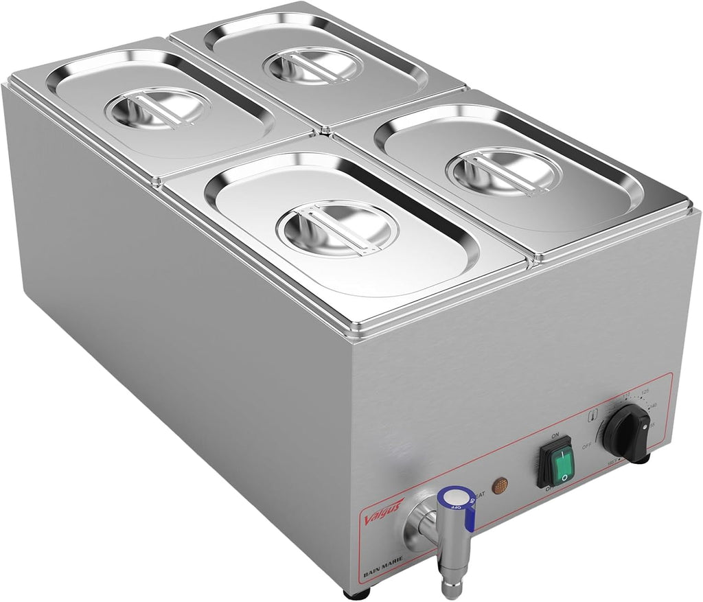 Valgus Calentador de Vapor eléctrico de sobremesa Commercial Stainless Steel 3 Sections 16L Bain Marie con Tapa y Grifo para Fiestas, Banquetes y Catering