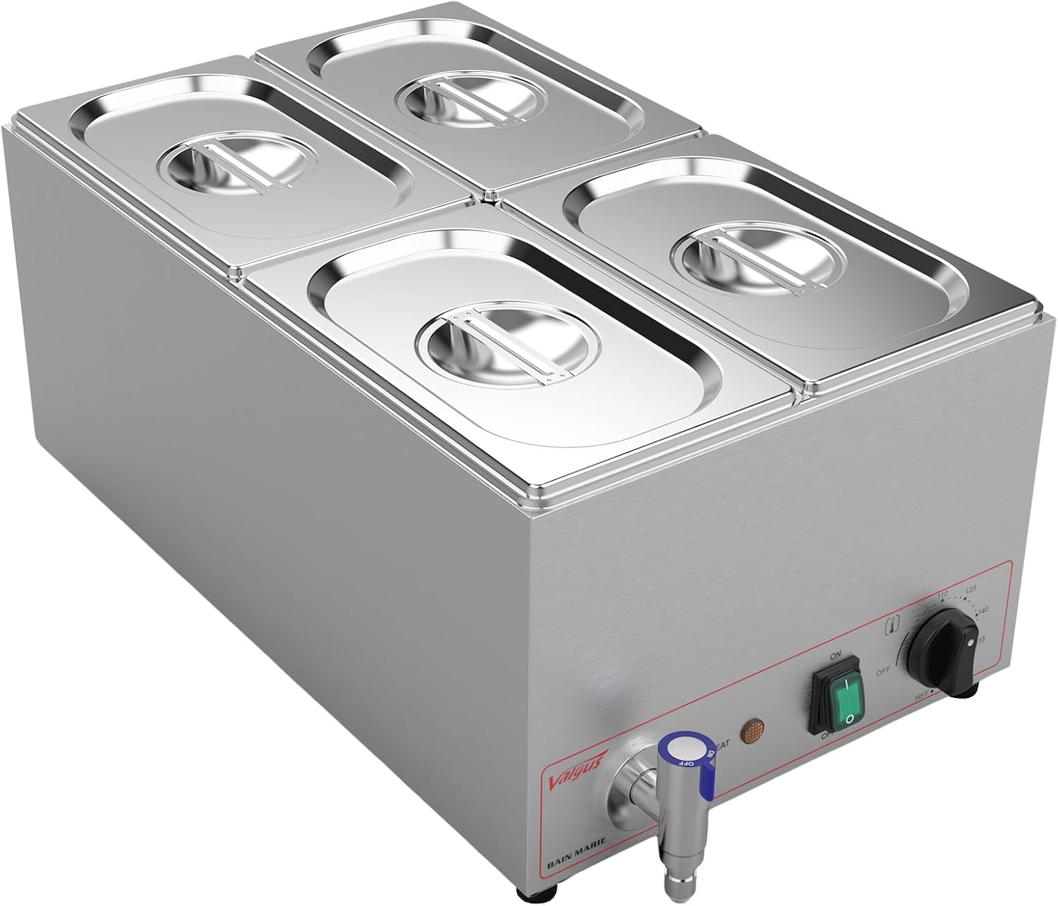 Valgus Calentador de Vapor eléctrico de sobremesa Commercial Stainless Steel 3 Sections 16L Bain Marie con Tapa y Grifo para Fiestas, Banquetes y Catering