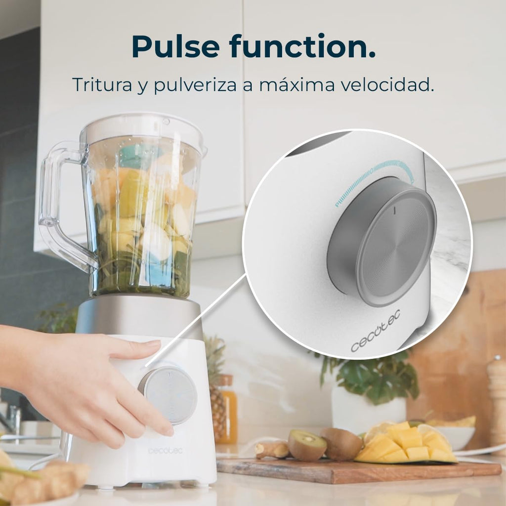 Cecotec Batidora de Vaso con Jarra de 1,5L Power Black Titanium 1300MAX B Pro. 1300W Potencia Máxima, 20000RPM, Cuchillas 4 Hojas de Titanio, 2 Velocidades + Función Pulse, Pica Hielo Fácil