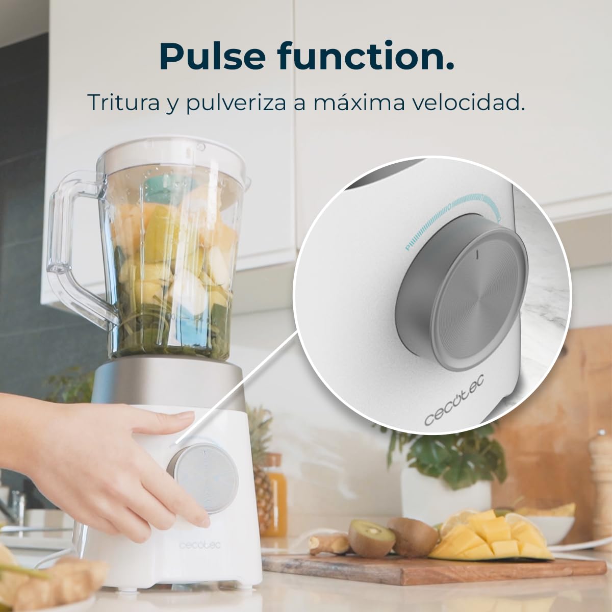 Cecotec Batidora de Vaso con Jarra de 1,5L Power Black Titanium 1300MAX B Pro. 1300W Potencia Máxima, 20000RPM, Cuchillas 4 Hojas de Titanio, 2 Velocidades + Función Pulse, Pica Hielo Fácil