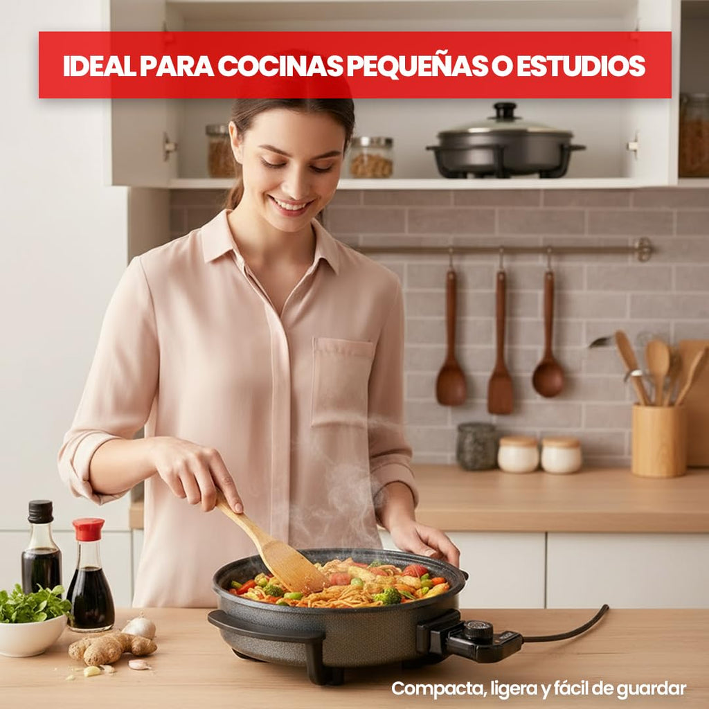 SOGO Sartén Paellera eléctrica con Tapa de Cristal Reforzado y Recubrimiento antiadherente | Ø interior 30 cm | profundidad 5 cm | termostato ajustable hasta 240º C | 1500W | SIN PFOA