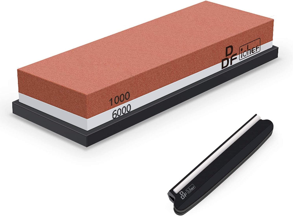 DDF IohEF Piedra de Afilar, Grano 1000/6000 Afilador de Cuchillos Profesional 2-en-1, Afilador Cuchillos de Doble Cara con Base de Silicona Antideslizante y Guía de Ángulo rojo