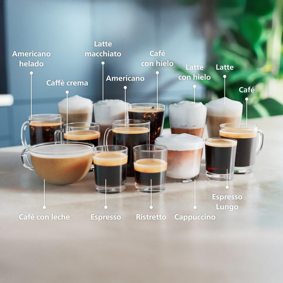 Philips Cafetera Espresso Totalmente Automática Serie 5500-20 Cafés Calientes y con Hielo, Sistema de Leche LatteGo de Limpieza Rápida, 40% más Silenciosa con SilentBrew, QuickStart, Gris (EP5544/50)