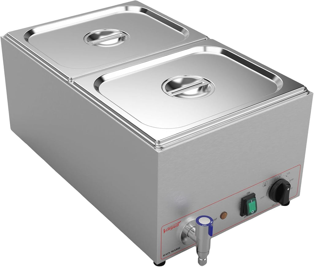 Valgus Calentador de Vapor eléctrico de sobremesa Commercial Stainless Steel 3 Sections 16L Bain Marie con Tapa y Grifo para Fiestas, Banquetes y Catering