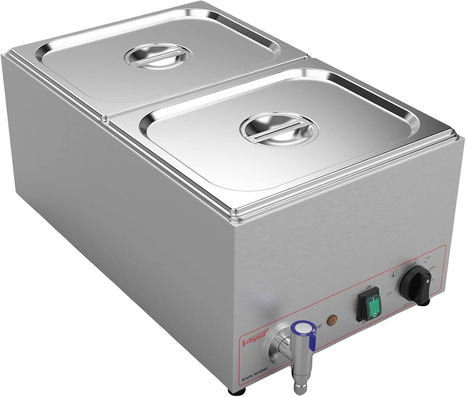 Valgus Calentador de Vapor eléctrico de sobremesa Commercial Stainless Steel 3 Sections 16L Bain Marie con Tapa y Grifo para Fiestas, Banquetes y Catering