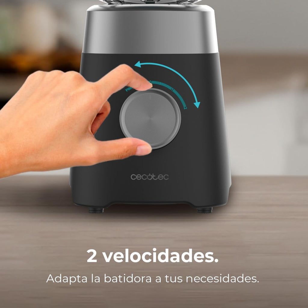 Cecotec Batidora de Vaso con Jarra de 1,5L Power Black Titanium 1300MAX B Pro. 1300W Potencia Máxima, 20000RPM, Cuchillas 4 Hojas de Titanio, 2 Velocidades + Función Pulse, Pica Hielo Fácil