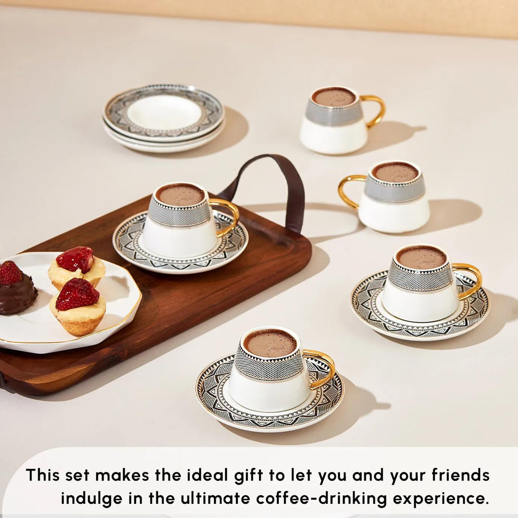 Karaca Globe Tazas de café turcas para 6 personas, Servicio de café de porcelana, Tazas de té, expresso, Latte Classic, Türk Kahve Fincanı, Café Turco